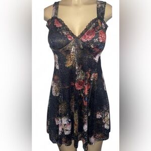 Madden NYC Floral Lace Trim Sleeveless Skater Dress NWT Small